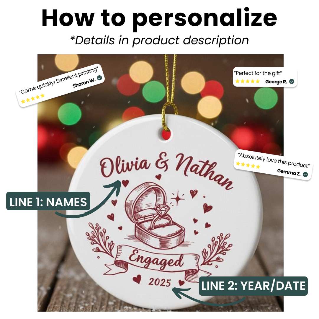 Personalized Christmas Ornament 2025 - Our First Christmas Enaged