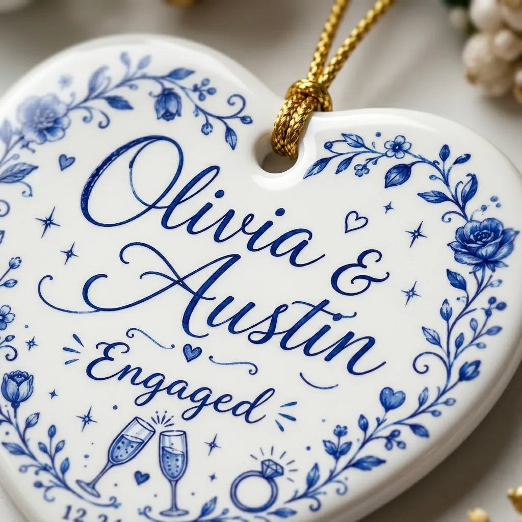 Engaged Blue Keepsake Personalized Engaged Christmas Ornament 2026 detail