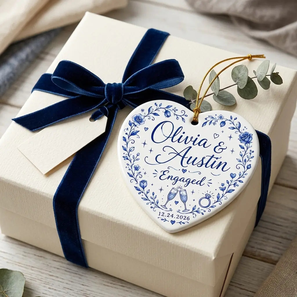 Engaged Blue Keepsake Personalized Engaged Christmas Ornament 2026 gift