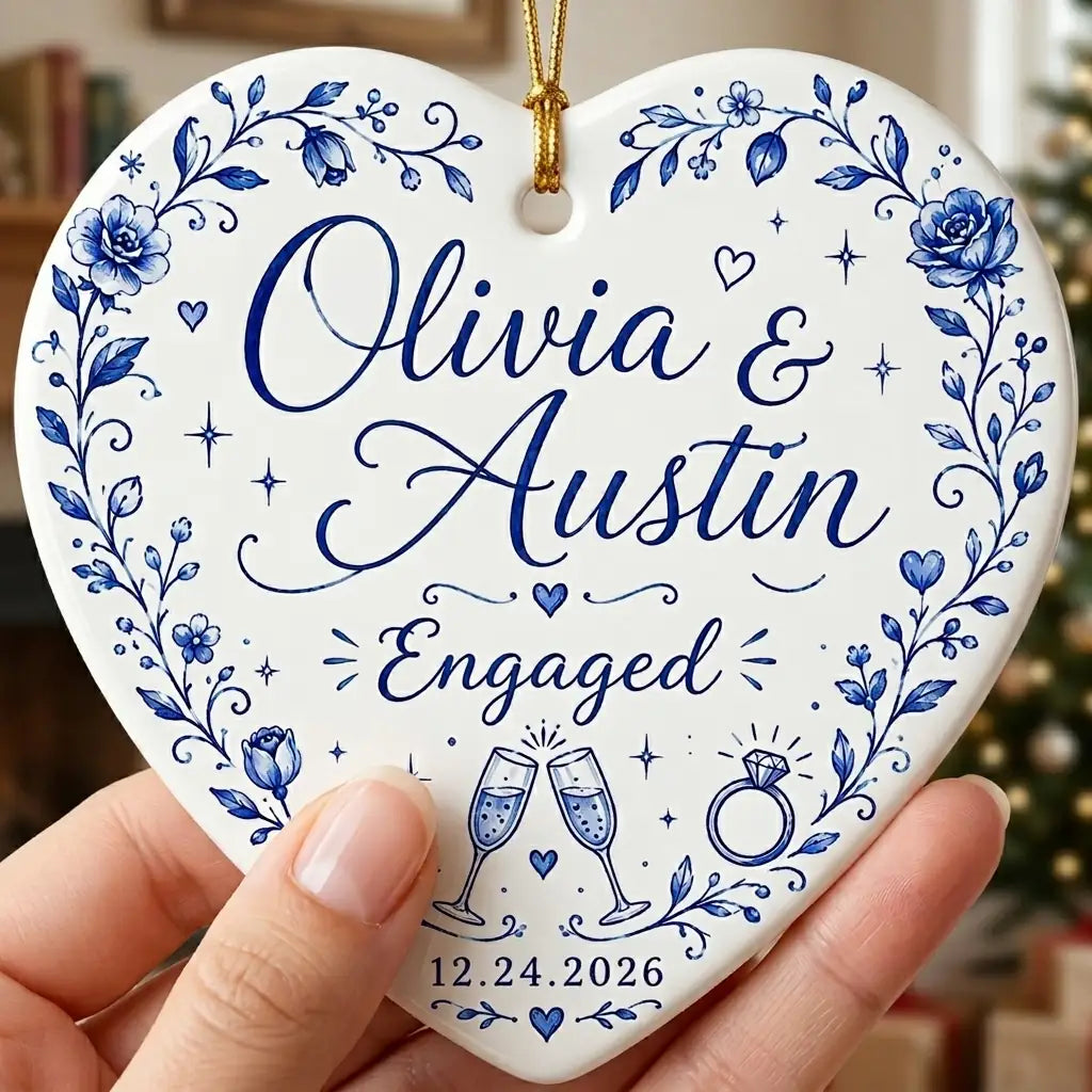 Engaged Blue Keepsake Personalized Engaged Christmas Ornament 2026 hand