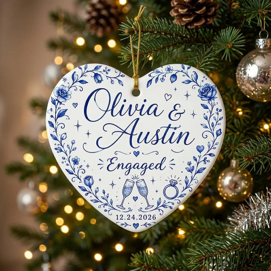 Engaged Blue Keepsake Personalized Engaged Christmas Ornament 2026 tree