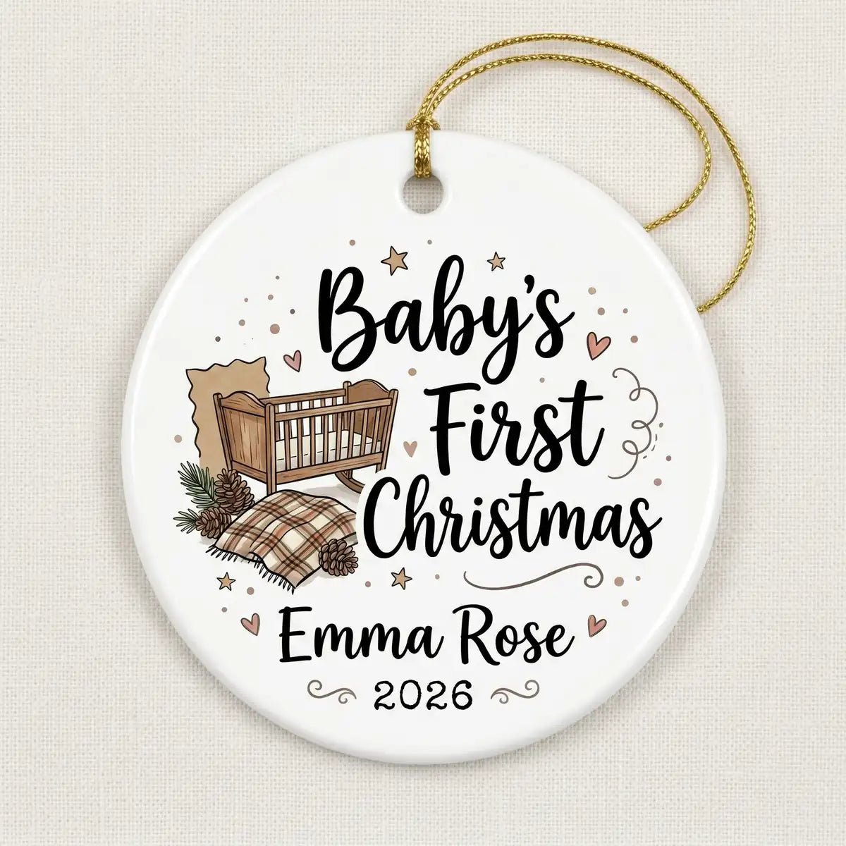 Farmhouse Baby Personalized Baby First Christmas Ornament 2026 detail