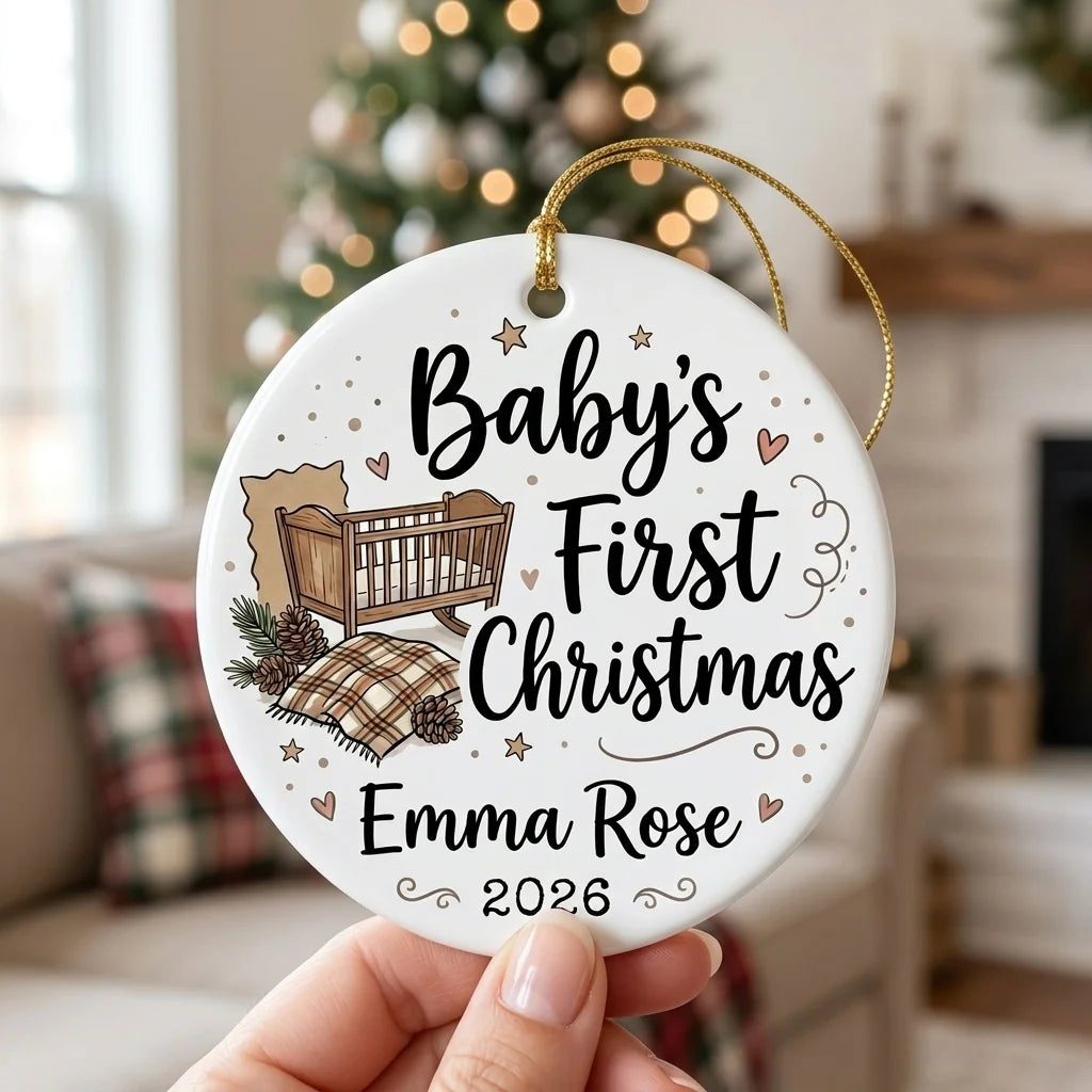 Farmhouse Baby Personalized Baby First Christmas Ornament 2026 hand