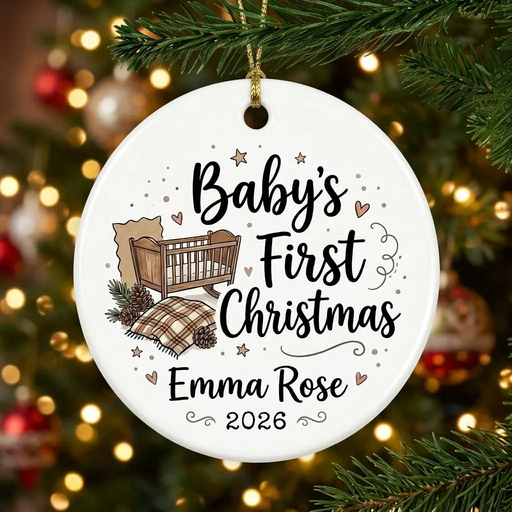Farmhouse Baby Personalized Baby First Christmas Ornament 2026 tree