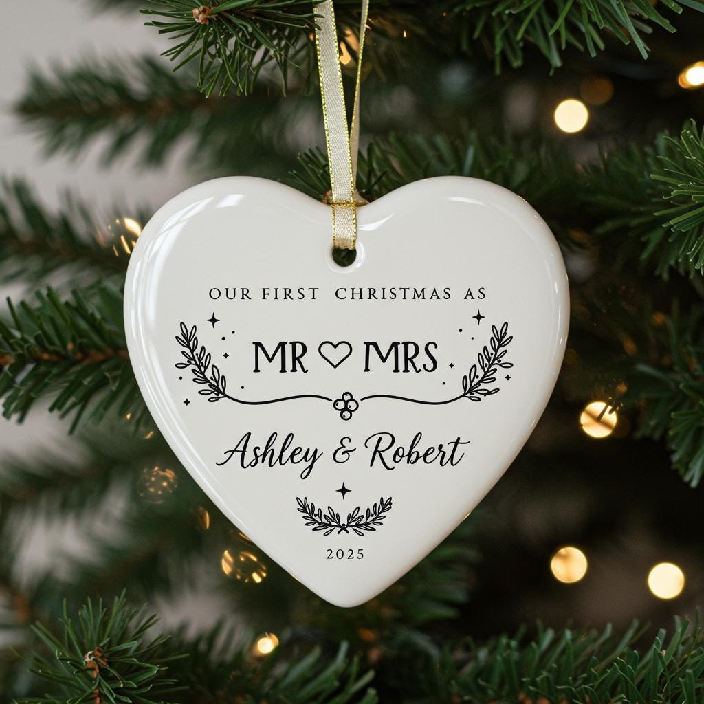 Personalized Christmas Ornament 2025 - First Christmas Married Bauble