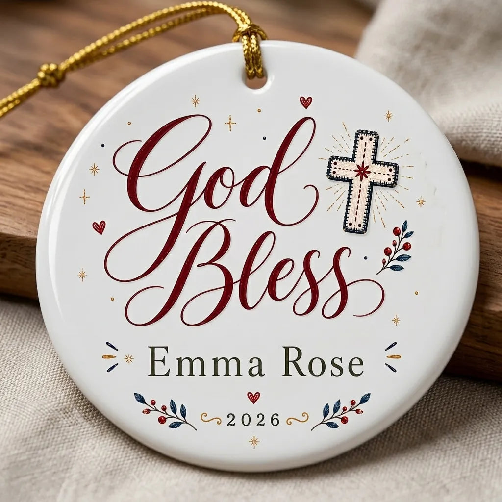 Folk Cross Personalized Cross Christmas Ornament 2026 detail
