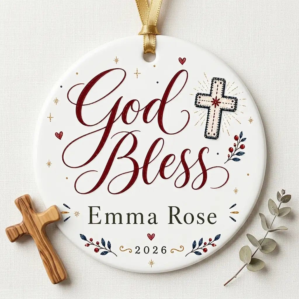 Folk Cross Personalized Cross Christmas Ornament 2026 detail 2
