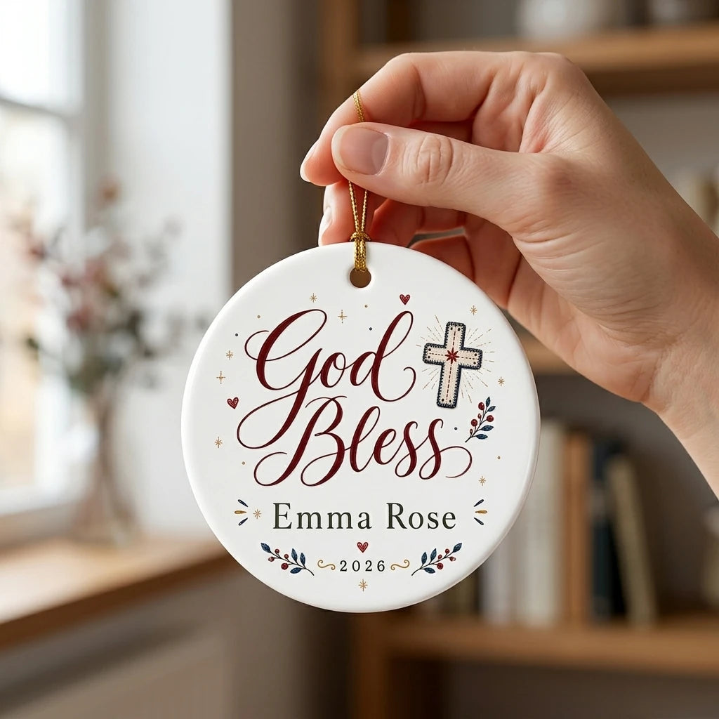 Folk Cross Personalized Cross Christmas Ornament 2026 hand
