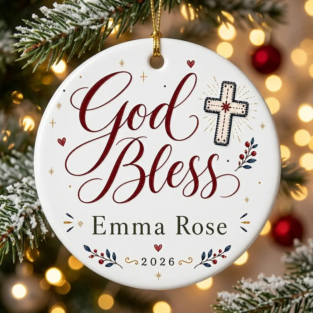 Folk Cross Personalized Cross Christmas Ornament 2026 tree