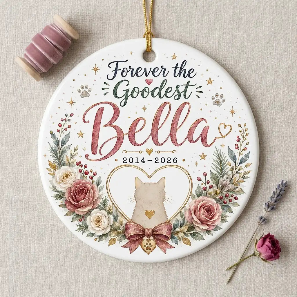 Forever Heart Cat Personalized Pet Memorial Christmas Ornament 2026 detail 2