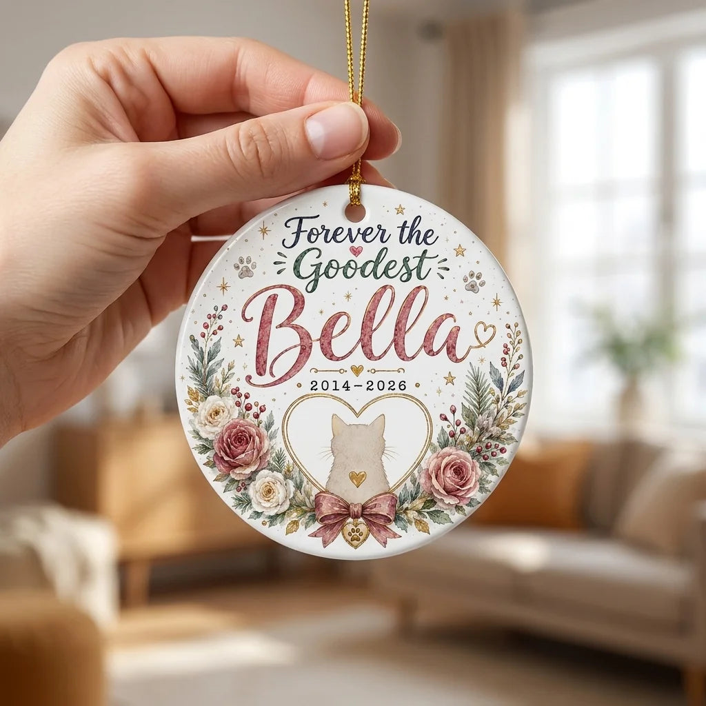Forever Heart Cat Personalized Pet Memorial Christmas Ornament 2026 hand