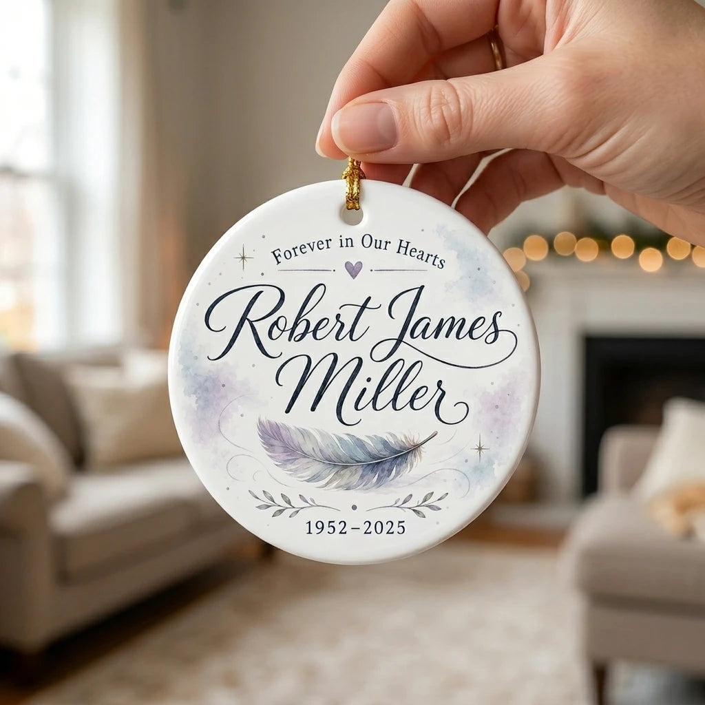 Forever Loved Feather Personalized Memorial Christmas Ornament 2026 hand