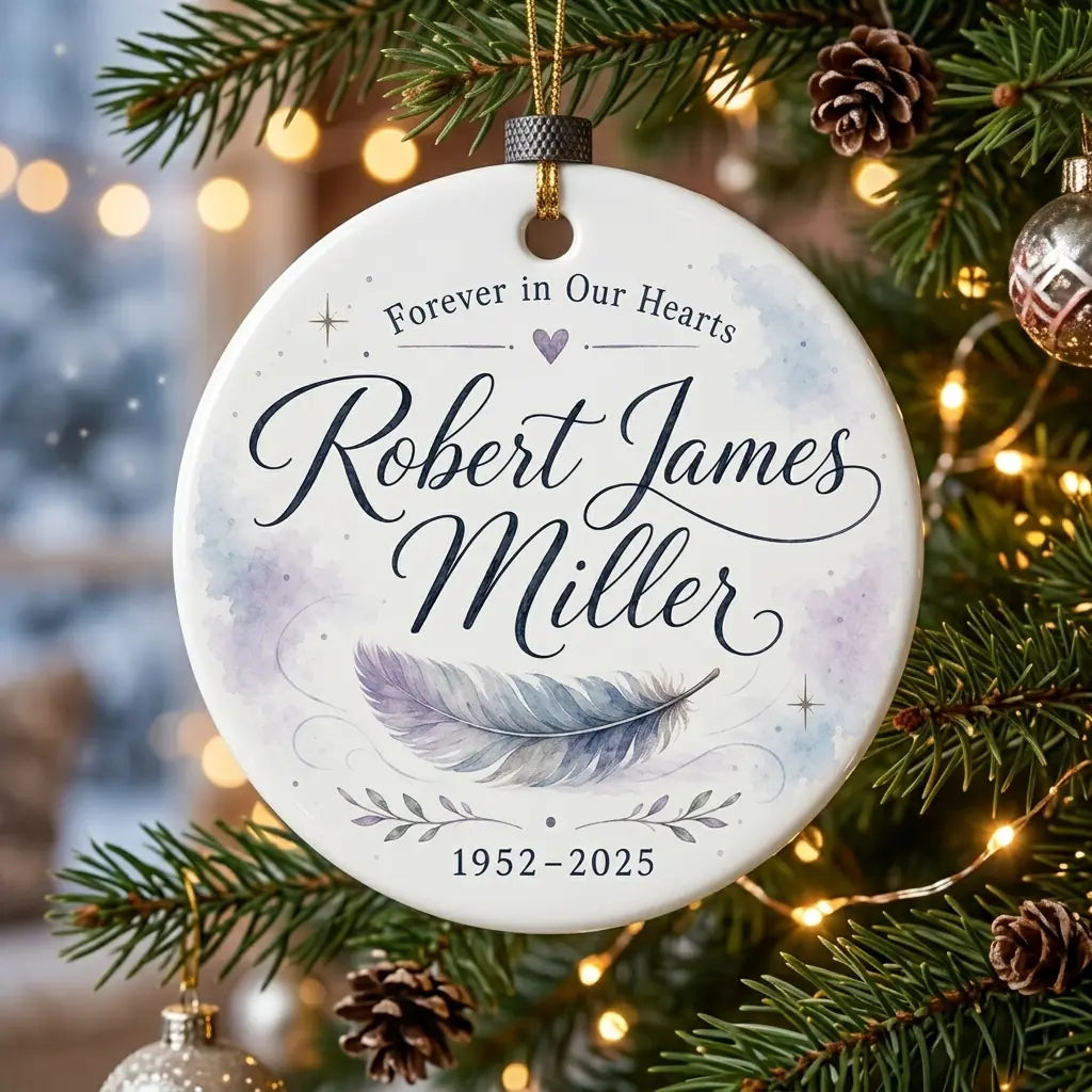 Forever Loved Feather Personalized Memorial Christmas Ornament 2026 tree