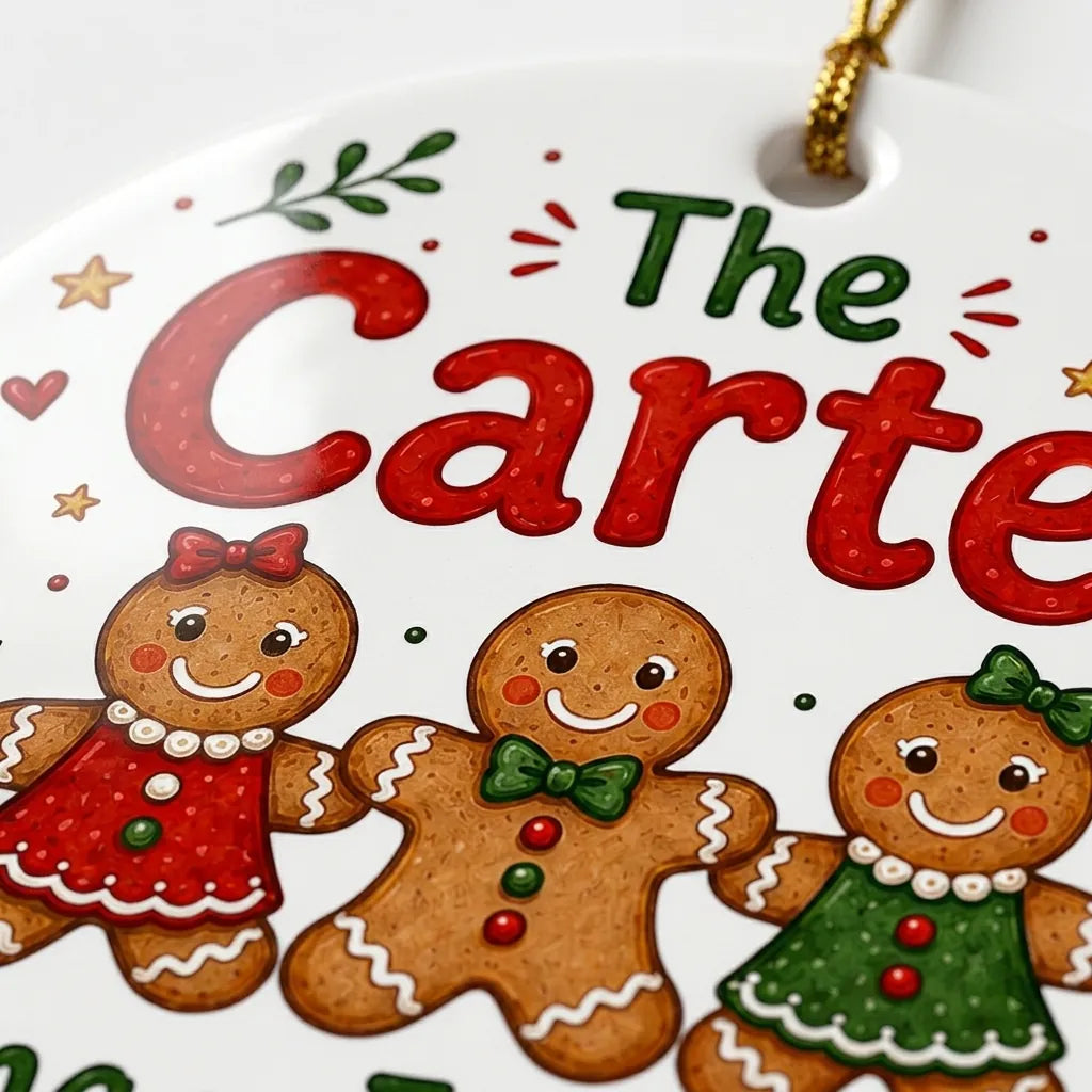 Gingerbread Family Personalized Family Names Christmas Ornament 2026 detail