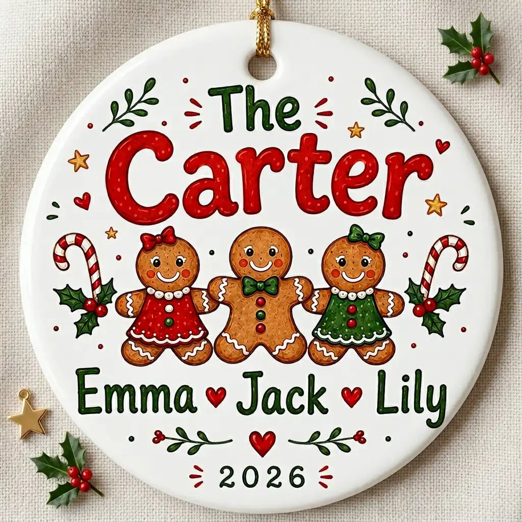 Gingerbread Family Personalized Family Names Christmas Ornament 2026 detail 2