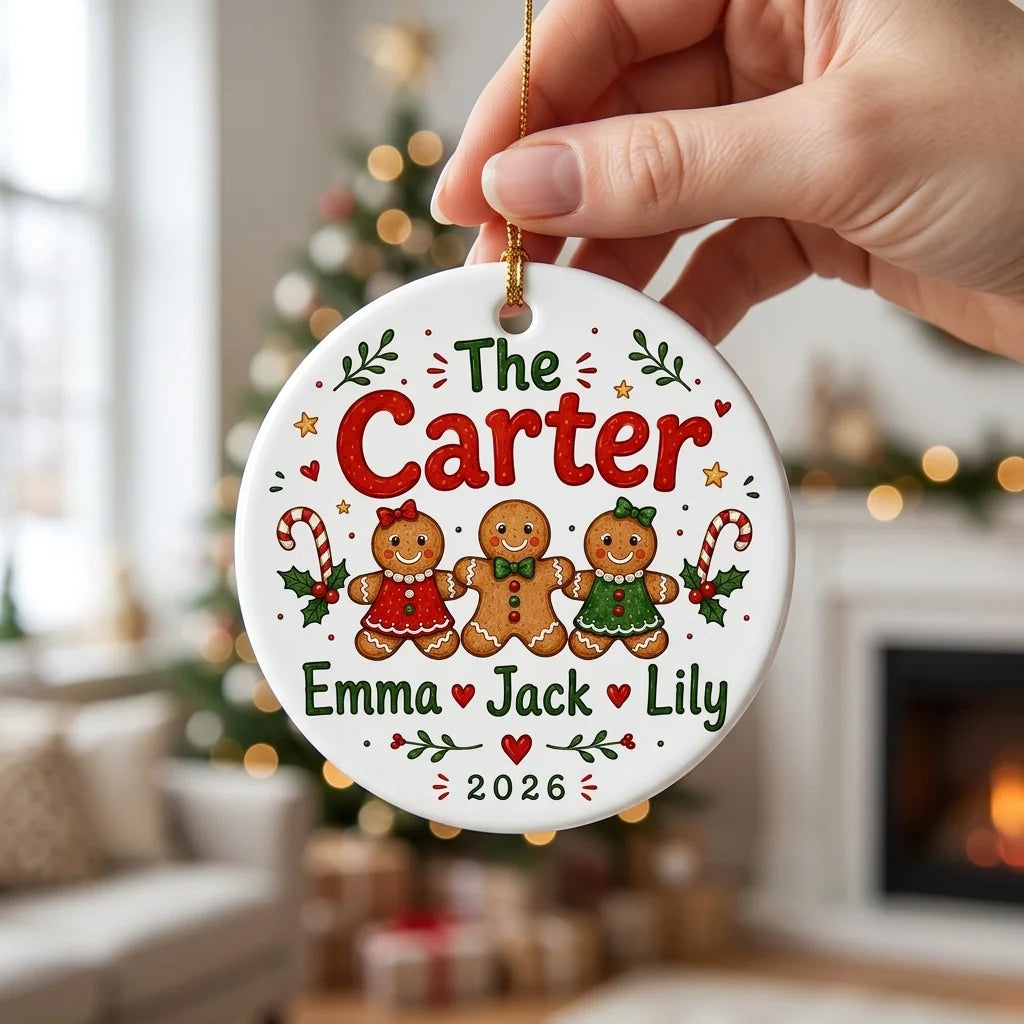 Gingerbread Family Personalized Family Names Christmas Ornament 2026 hand