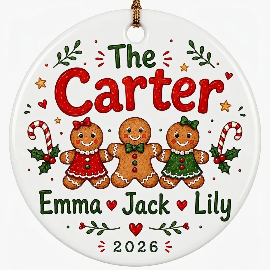 Gingerbread Family Personalized Family Names Christmas Ornament 2026 hero