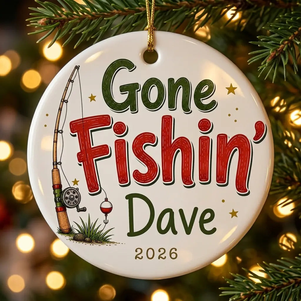Gone Fishin' Personalized Fishing Retirement Christmas Ornament 2026 tree
