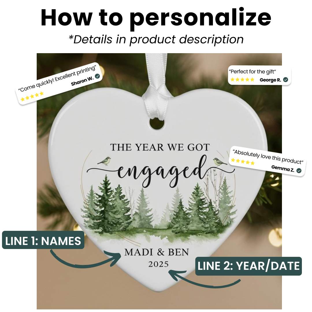 Personalized Christmas Ornament 2025 - First Christmas Engaged
