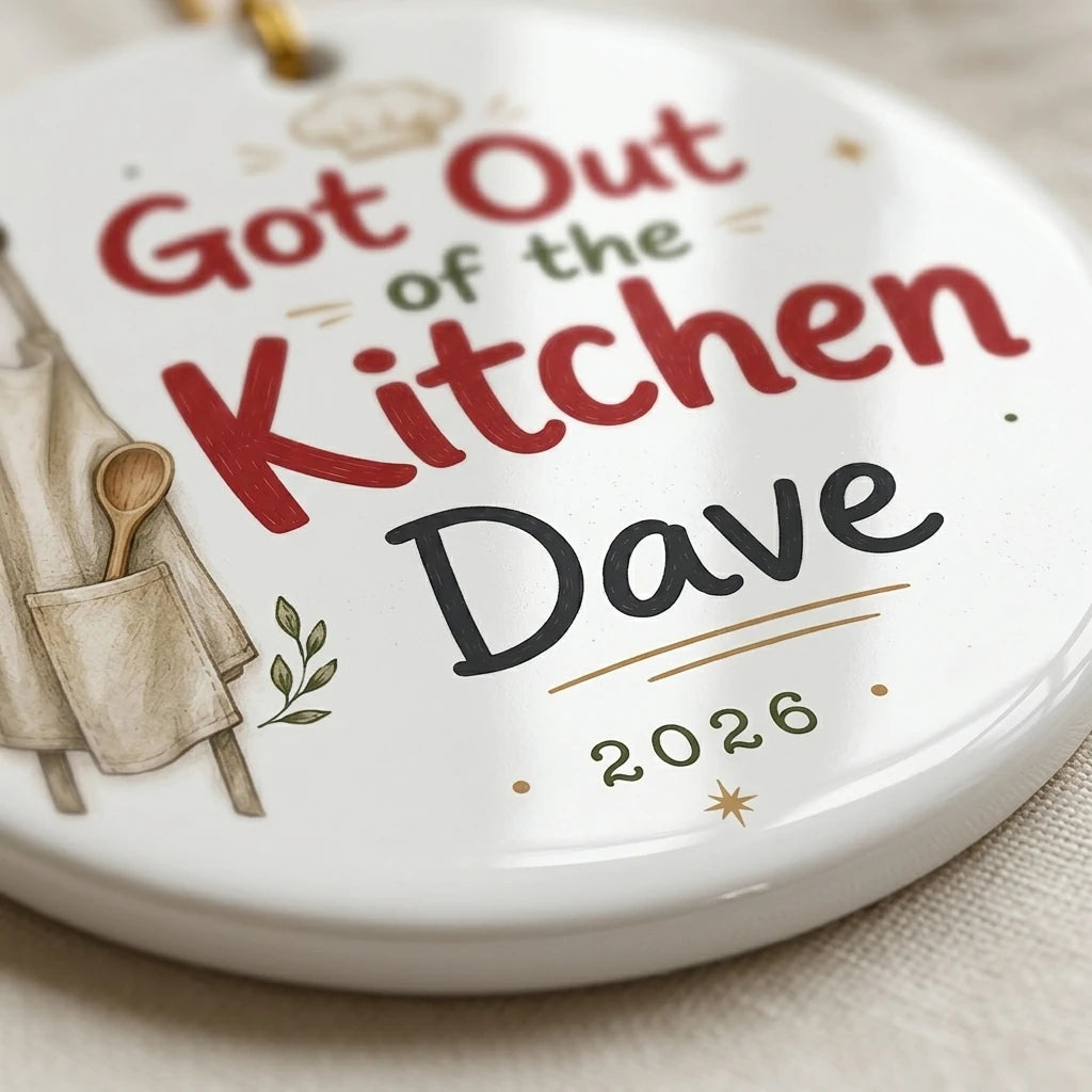 Got out of the Kitchen Personalized Cooking Retirement Christmas Ornament 2026 detail