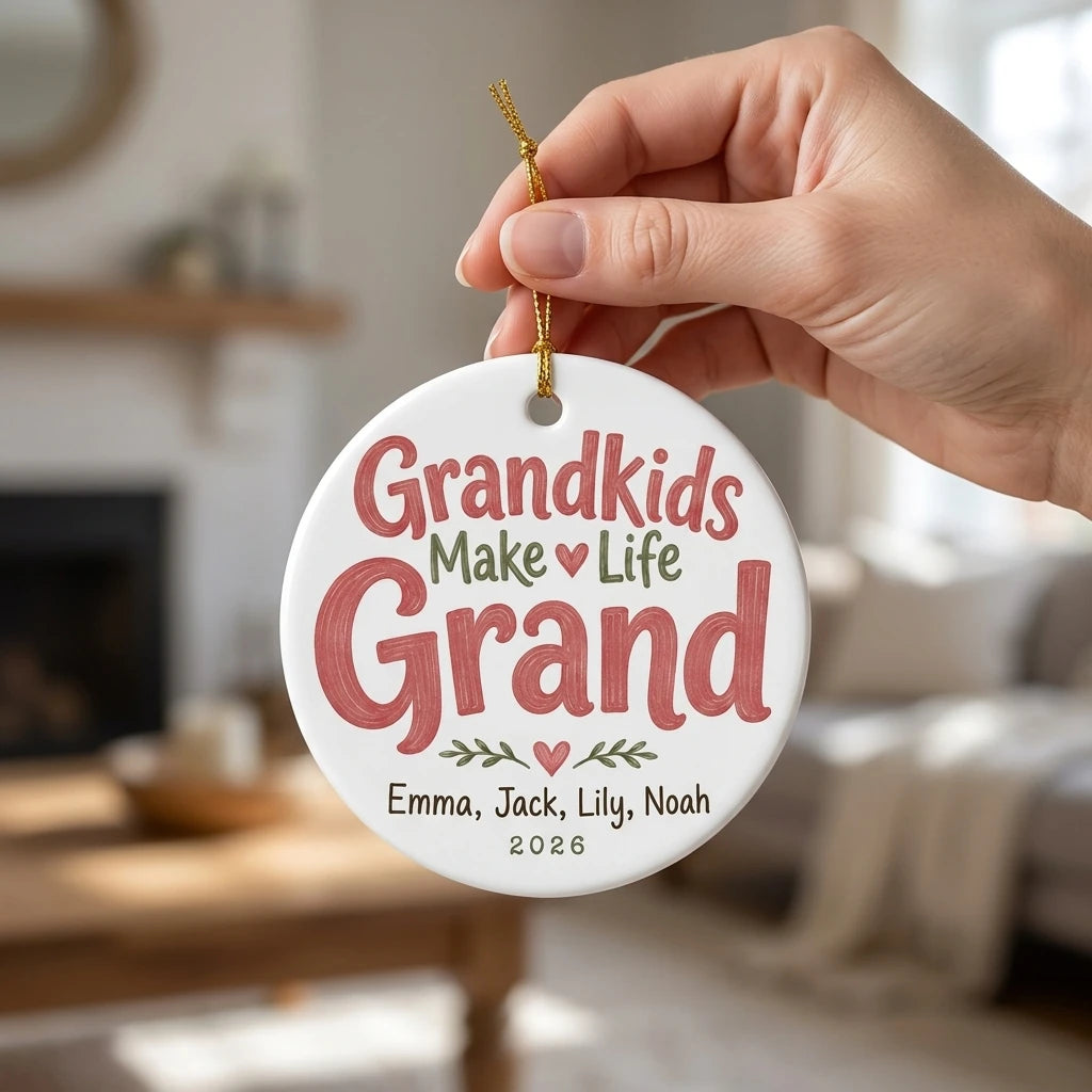 Grandkids Make Life Grand Personalized Grandparent Christmas Ornament 2026 hand