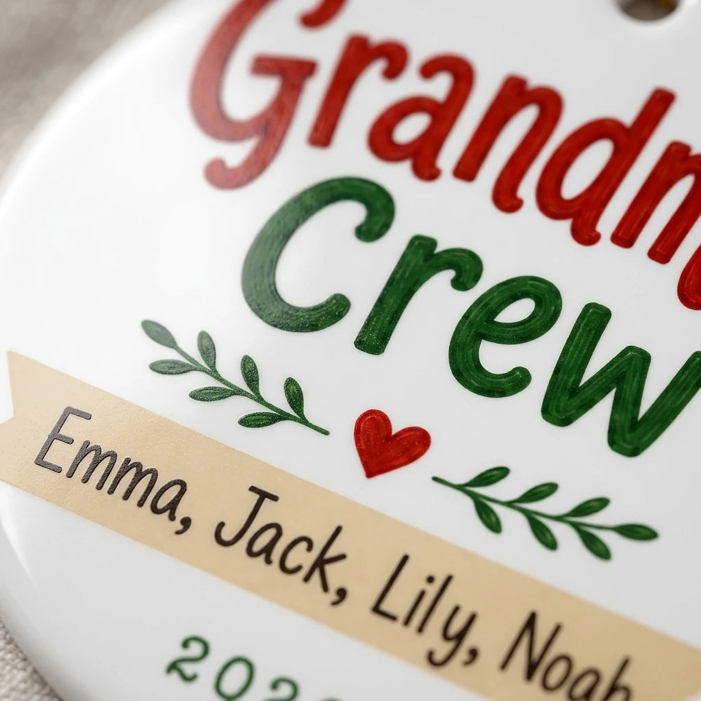 Grandma's Crew Personalized Grandma Christmas Ornament 2026 detail