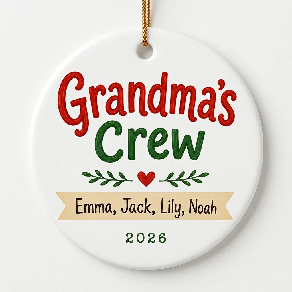 Grandma's Crew Personalized Grandma Christmas Ornament 2026 hero