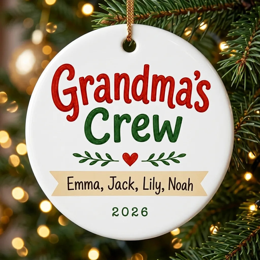 Grandma's Crew Personalized Grandma Christmas Ornament 2026 tree