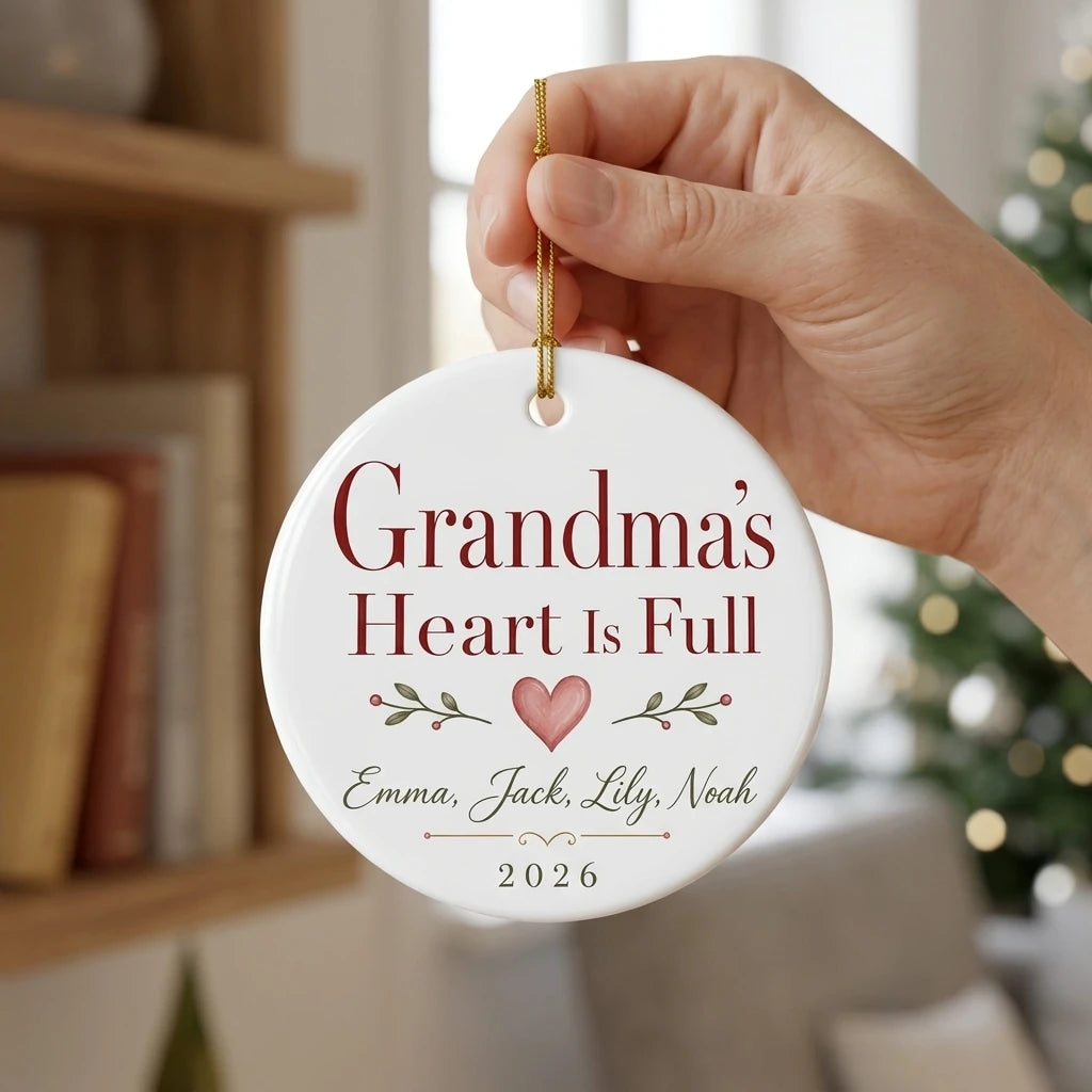 Grandma's Heart Is Full Personalized Grandma Christmas Ornament 2026 hand