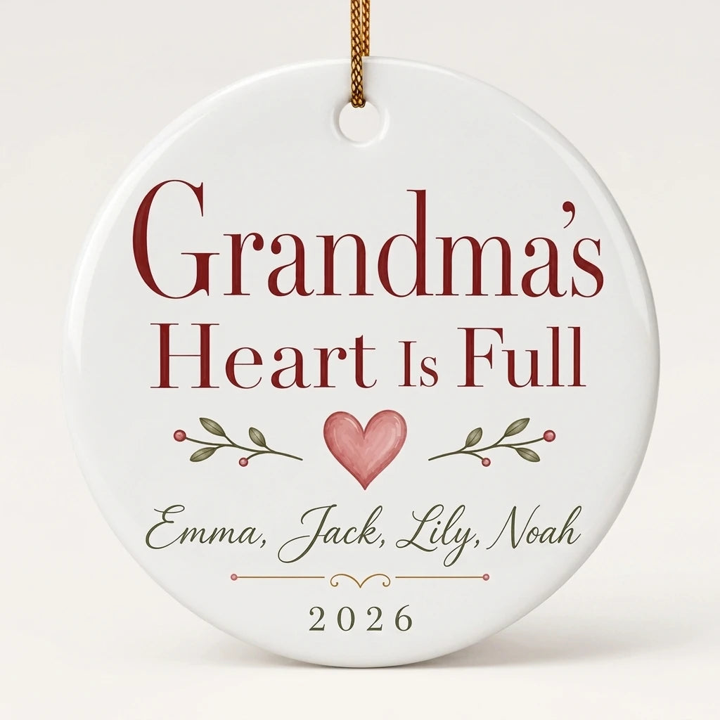 Grandma's Heart Is Full Personalized Grandma Christmas Ornament 2026 hero