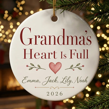 Grandma's Heart Is Full Personalized Grandma Christmas Ornament 2026 tree