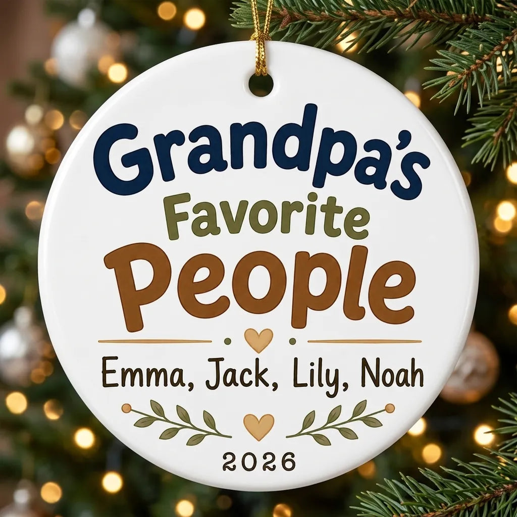 Grandpa's Favorite People Personalized Grandpa Christmas Ornament 2026 tree