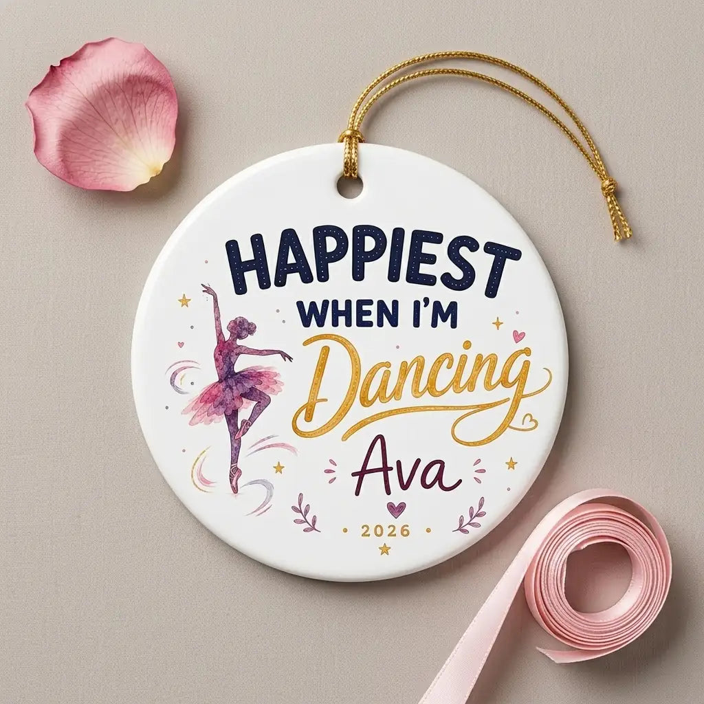 Happiest Dancing Watercolor Personalized Ballet Christmas Ornament 2026 detail 2