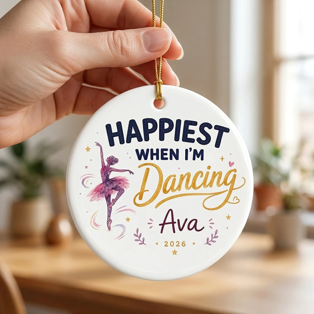 Happiest Dancing Watercolor Personalized Ballet Christmas Ornament 2026 hand