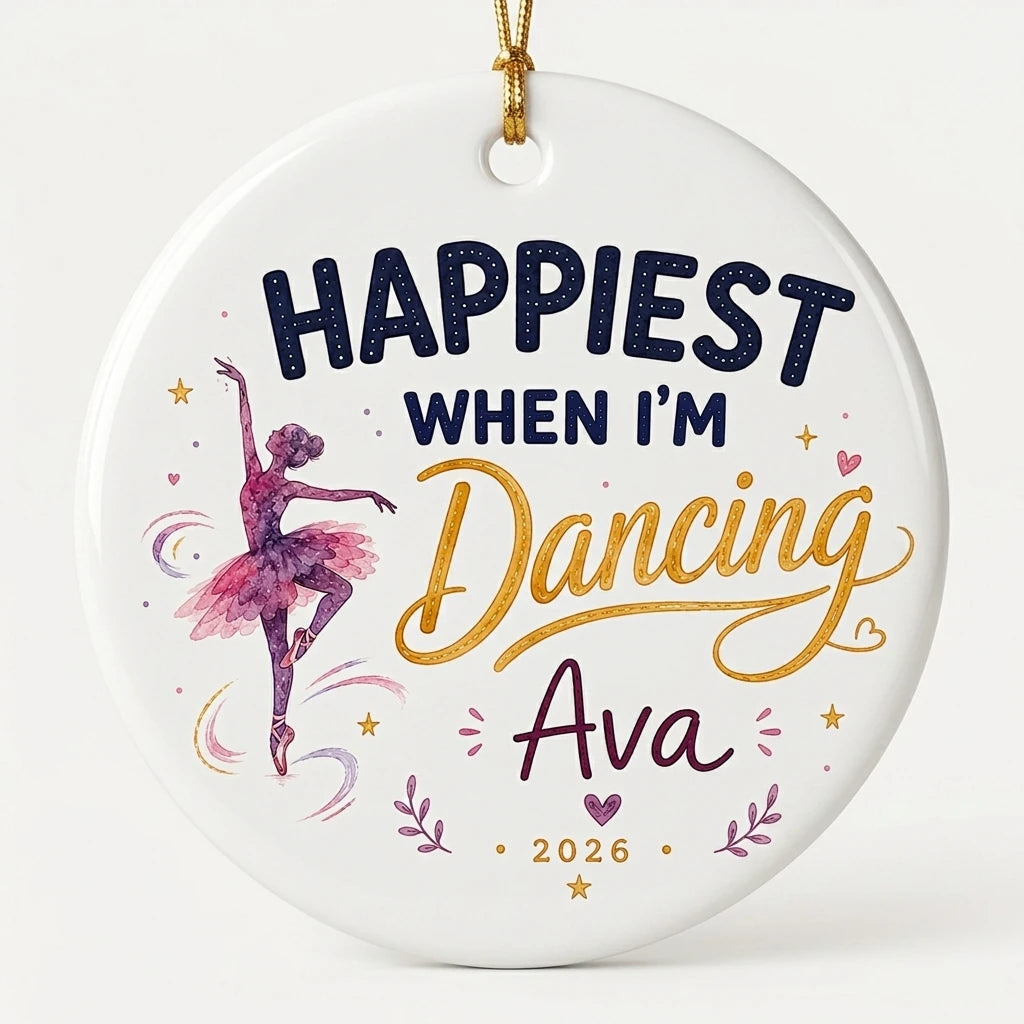 Happiest Dancing Watercolor Personalized Ballet Christmas Ornament 2026 hero