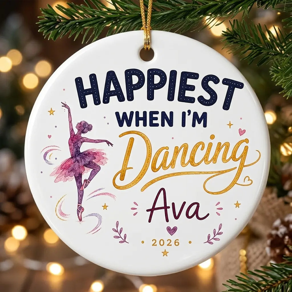 Happiest Dancing Watercolor Personalized Ballet Christmas Ornament 2026 tree