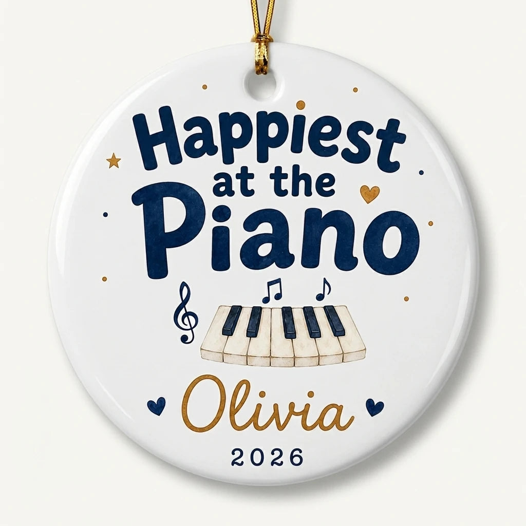 Happiest at Piano Watercolor Personalized Music Christmas Ornament 2026 hero