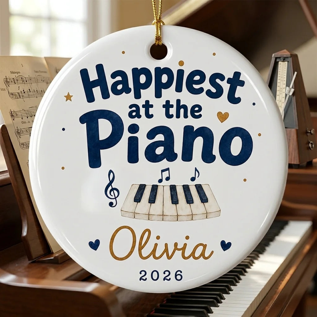 Happiest at Piano Watercolor Personalized Music Christmas Ornament 2026 lifestyle