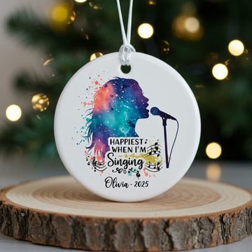 Personalized Ceramic Ornament - Happiest When I'm singing