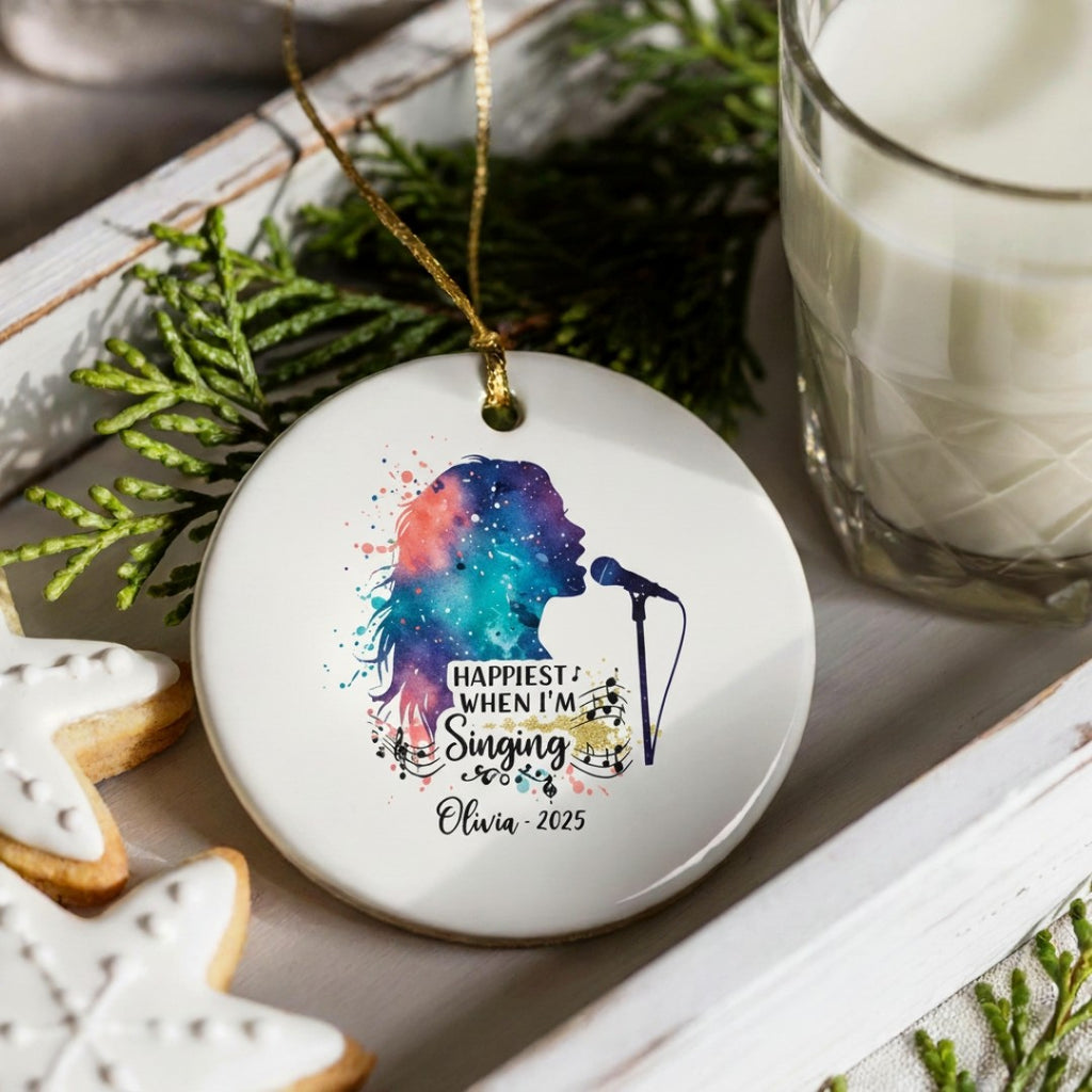 Personalized Ceramic Ornament - Happiest When I'm singing
