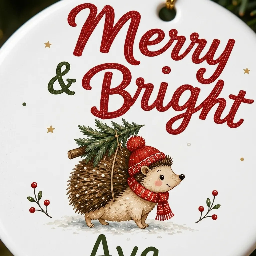 Hedgehog Holiday Personalized Pet Christmas Ornament 2026 detail