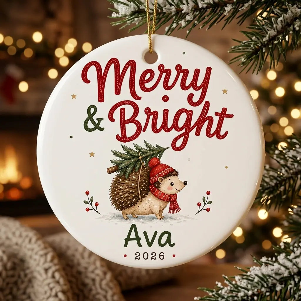 Hedgehog Holiday Personalized Pet Christmas Ornament 2026 tree