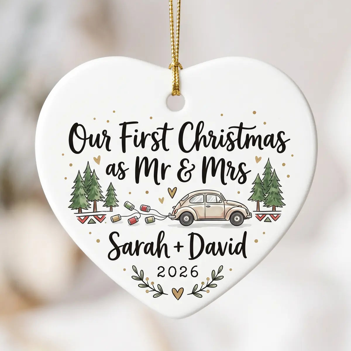 Just Married Car Personalized First Married Christmas Ornament 2026 detail 2