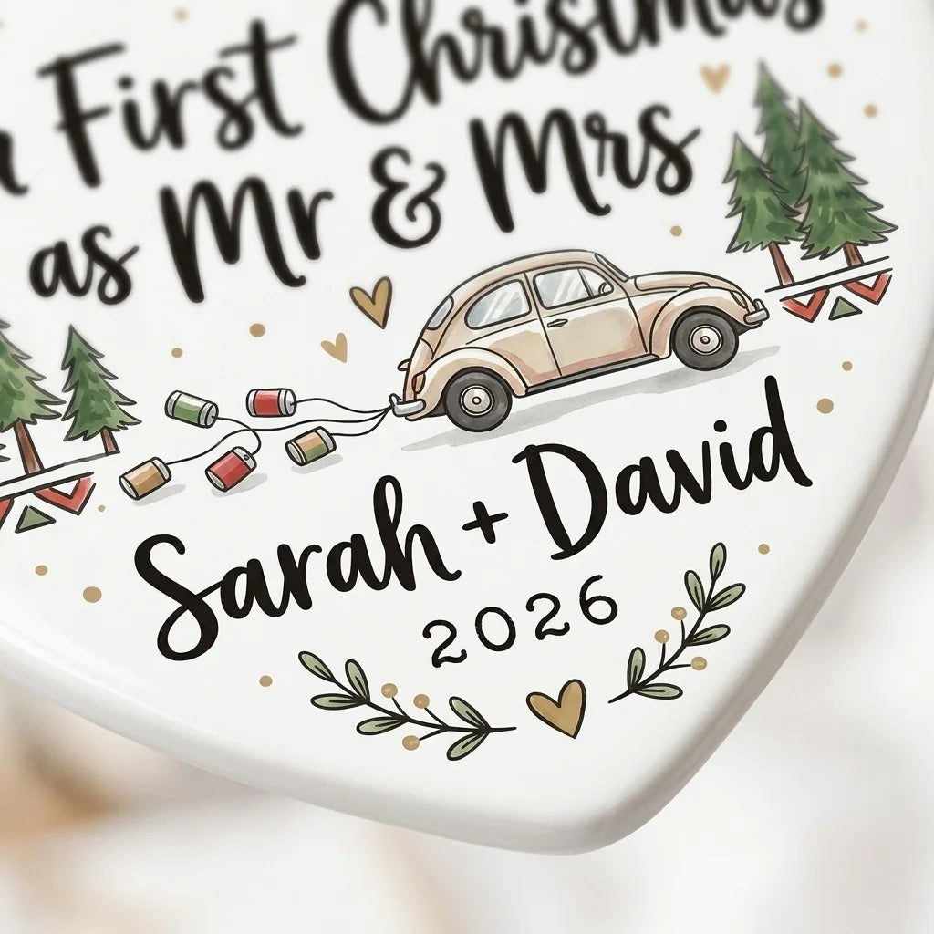 Just Married Car Personalized First Married Christmas Ornament 2026 detail 3