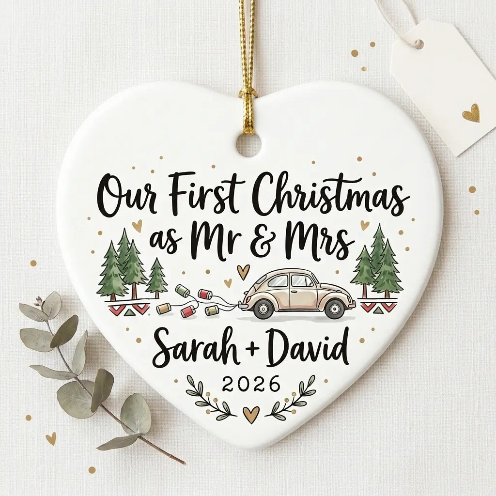 Just Married Car Personalized First Married Christmas Ornament 2026 detail 4
