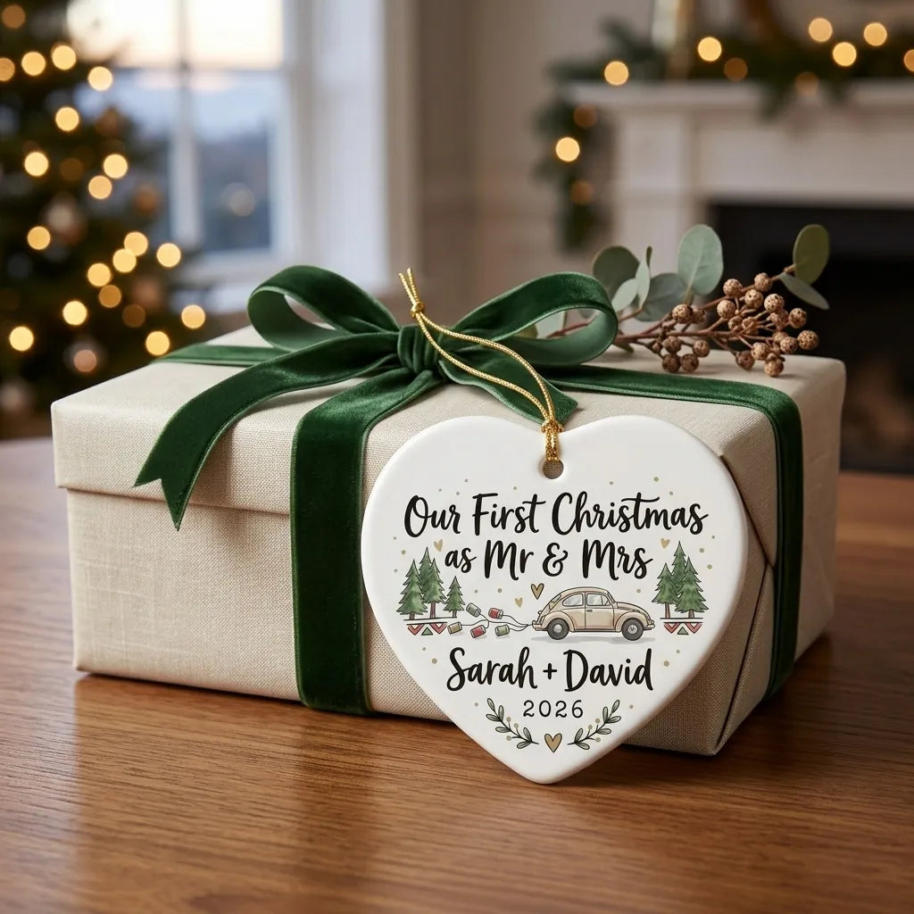 Just Married Car Personalized First Married Christmas Ornament 2026 gift