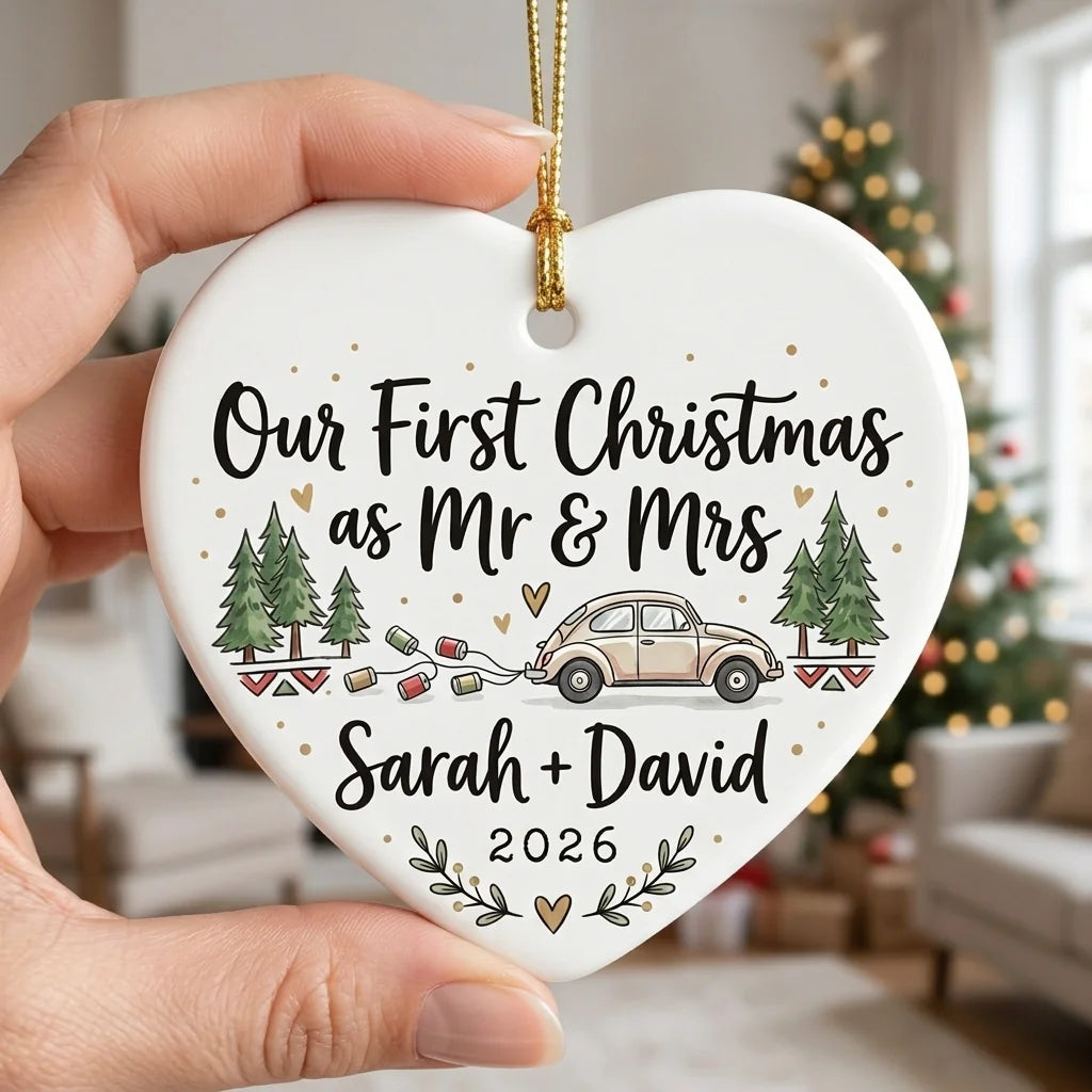 Just Married Car Personalized First Married Christmas Ornament 2026 hand