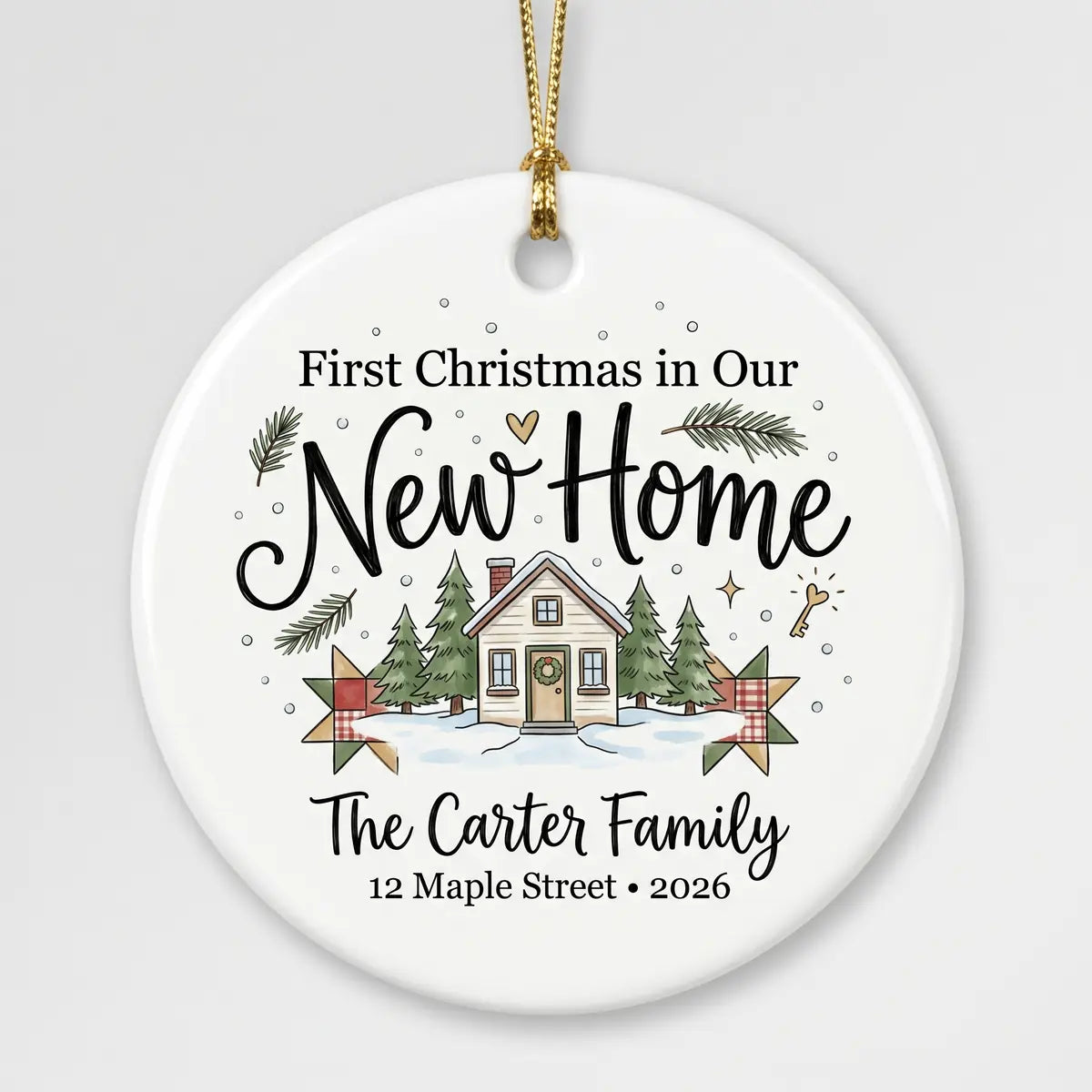 Key & Wreath Personalized New Home Christmas Ornament 2026 detail