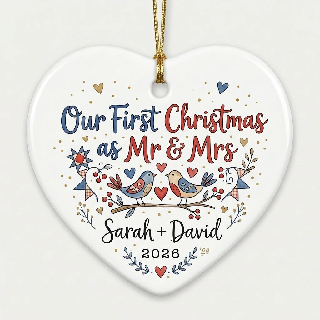 Love Birds Folk Personalized First Married Christmas Ornament 2026 hero