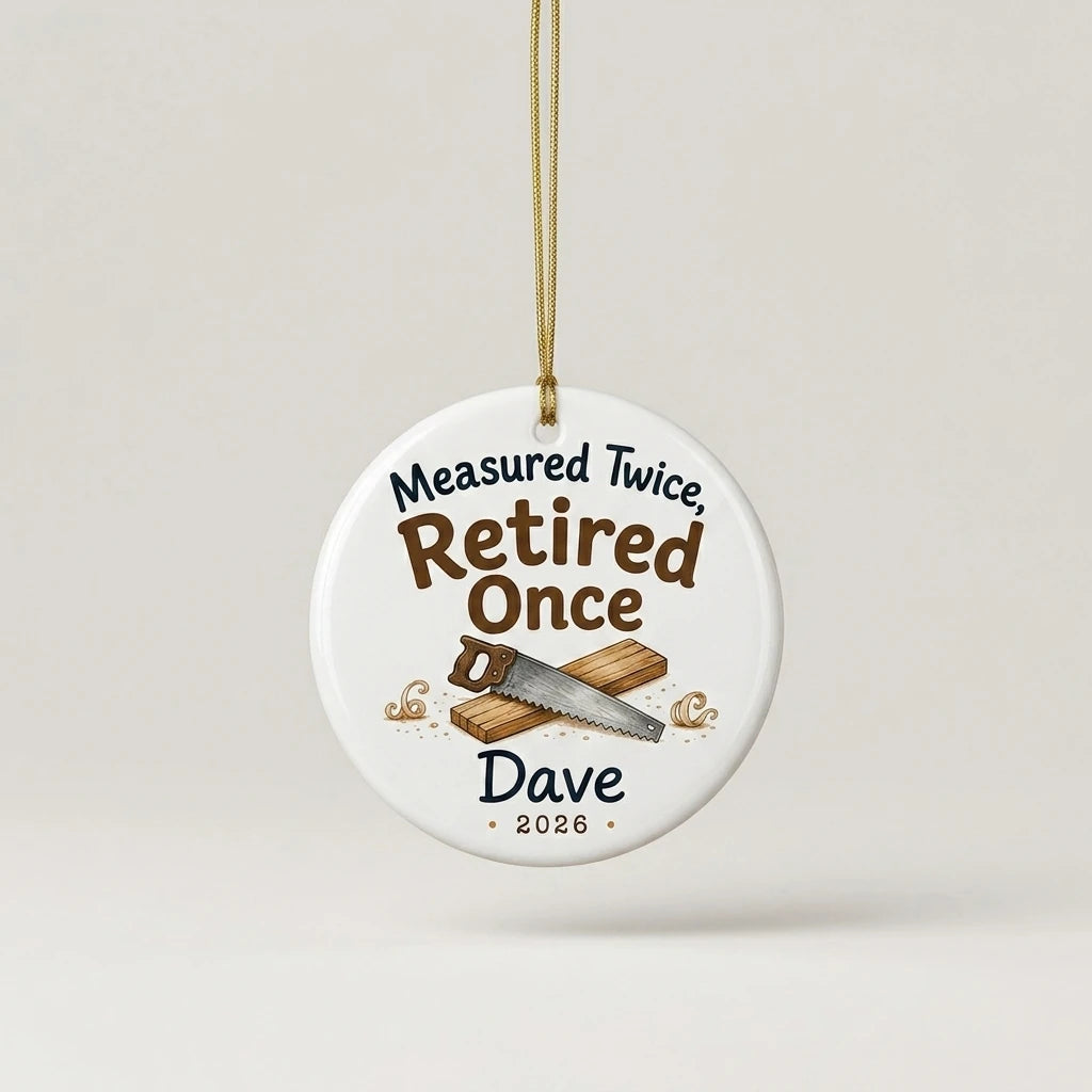 Measured Twice, Retired Once Personalized Woodworking Retirement Christmas Ornament 2026 detail 2